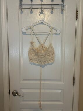 Crochet Lace Bralette Crop Top in Cream - Women’s Crop